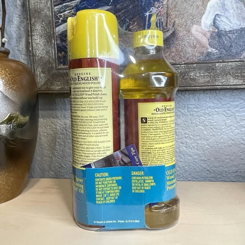Vintage 1990s Old English Lemon Furniture Polish Aerosol Spray & Liquid Wood Oil